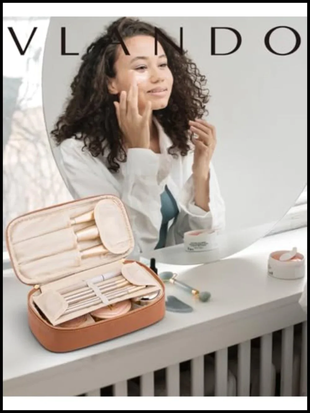 PU Leather Cosmetic Travel Bag with Brush Storage, Waterproof Toiletry